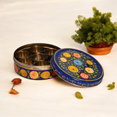 Hand Painted Spice Box With 7 Compartments - Blue